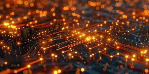 Obraz premium A close-up of a circuit board with numerous lights and components