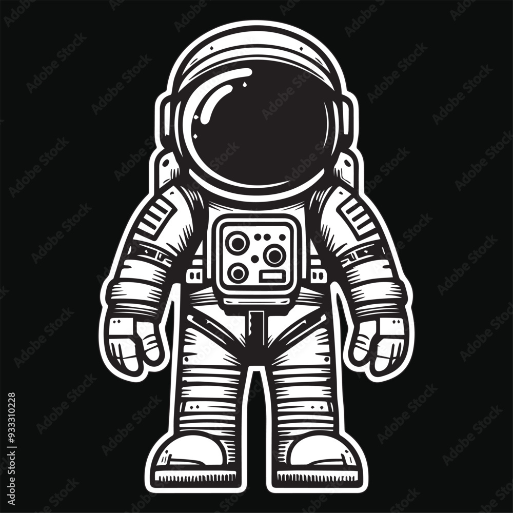 Wall mural Dark Art Space Astronaut Cartoon Full Body Black and White Illustration