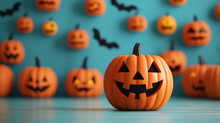 Spooky Pumpkin Race in Cartoon Style on Halloween Night - Fun and Energetic Atmosphere with Copy Space, Selective Focus in