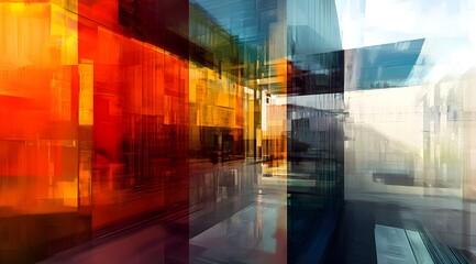 Abstract Cityscape with Layered Glass Structures