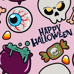 Halloween seamless pattern - creepy pumpkin lanterns with scary faces, traditional holiday halloween symbols ,seamless texture