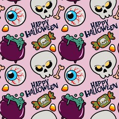 Halloween seamless pattern - creepy pumpkin lanterns with scary faces, traditional holiday halloween symbols ,seamless texture