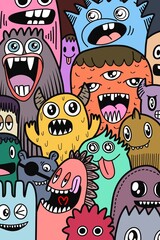 Hand-drawn illustrations, monsters doodle, Hand Drawn cartoon monster illustration,Cartoon crowd doodle hand-drawn Doodle style.