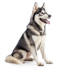 Fototapeta premium A dog with a blue tongue is sitting on a white background