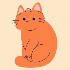 A cute playful red cat . Illustration in flat cartoon style. For print, logo, children's clothing design, postcard