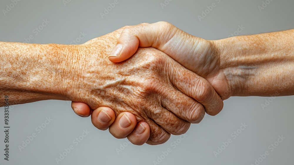Poster a close-up of two hands shaking, representing connection and mutual understanding between different 