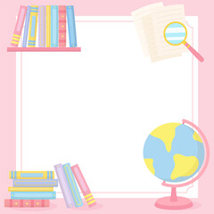 pink reading book globe frame 1