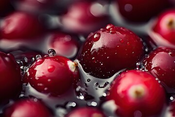 Close up Cranberries and Water Droplets