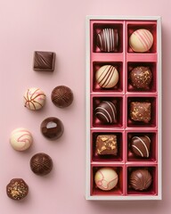 Gift box with assorted chocolates on table