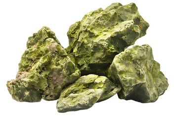 [Transparent Background PNG]Green Mossy Rocks Isolated On White Background
