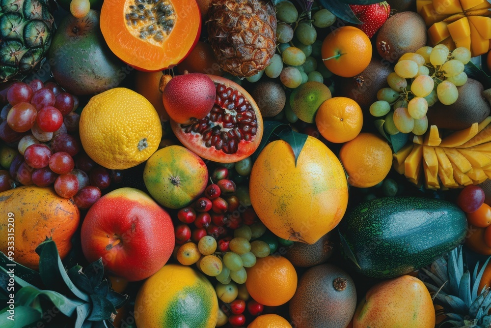 Poster A colorful array of fruits and veggies on display