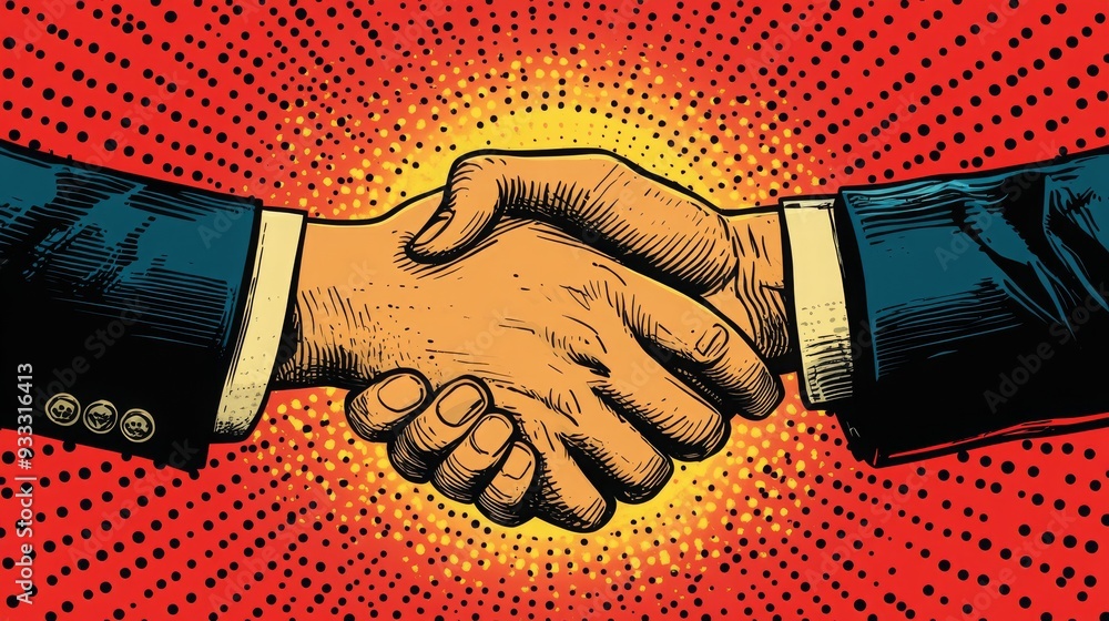 Aufkleber a handshake occurs between two individuals, conveying a strong message of trust and collaboration in