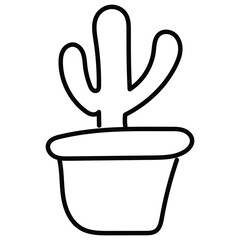 Potted Cactus. This vector icon represents a potted cactus and can be used in various design projects related to nature, plants, or themes involving the potted cactus.