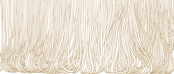 Noodles banner with brown and yellow ramen pattern on white background. Wave abstract art illstration. Hand drawn line.