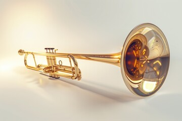 Fototapeta premium A gold-colored trumpet sits atop a white background, ready for use or display