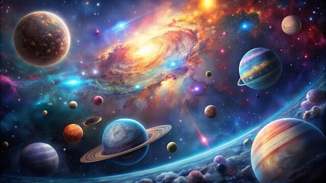 Vibrant 4k wallpaper of distant galaxies with shimmering nebulae and planets , space, outer space, landscape, wallpaper