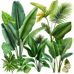 [Transparent Background PNG]Tropical Plants Illustration Green Leaves Botanical Garden