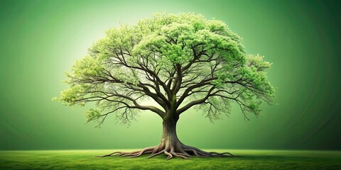 Abstract depiction of a tree blooming in green and aging with twisted branches, symbolizing growth and resilience, tree