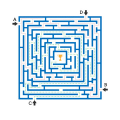 Maze. A design element for logical thinking with four inputs. One entrance leads to the center, three entrances lead to a dead end