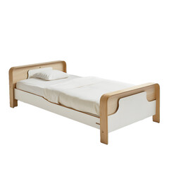 [Transparent Background PNG]Modern White Wooden Bed Frame With Curved Design