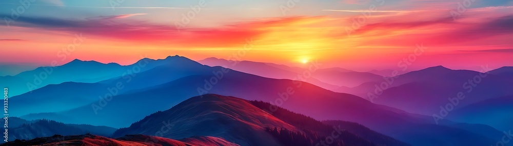 Wall mural Vibrant Sunset Over Mountains, Beautiful Landscape Photography