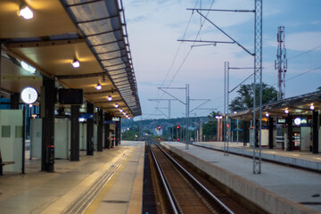 Train station at night in the Belgrade, Serbia. 