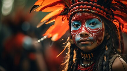 Yanomami tribe members in traditional attire with unique headdresses and body art