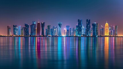 Nighttime Skyline of Doha, Qatar