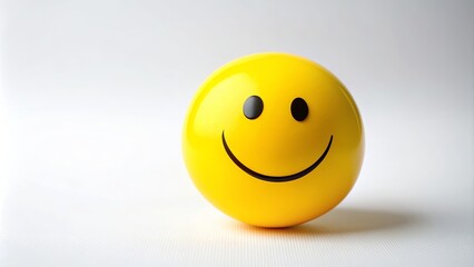 Fototapeta premium Yellow smiley face on a white background, happy, positive, emotions, cheerful, icon, symbol, happiness, expression, yellow, face