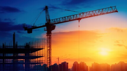 Construction industry surge, innovative projects driving expansion, flat design illustration