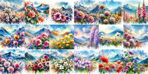 Naklejka premium flowers draw. Watercolor splash style. AI generated illustration