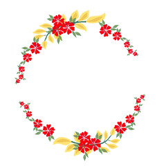 Wreath of hand-painted flowers, red and green tones, Christmas decorations