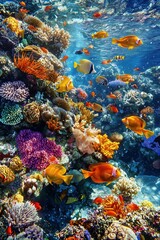 Stunning Vibrant Coral Reef with Diverse Marine Life and Fish Species in Crystal Clear Ocean Underwater Scenery - High-Resolution Photorealistic Nature Photo for Commercial Use