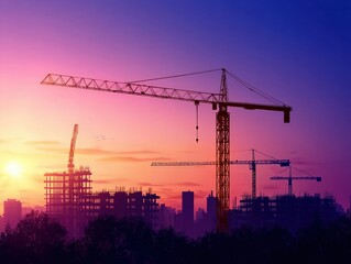 Growing construction industry, new residential and commercial developments, flat design illustration