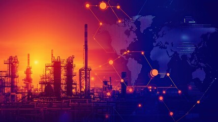 Obraz premium Techenabled globalization in industry, digital tools connecting global factories, flat design illustration