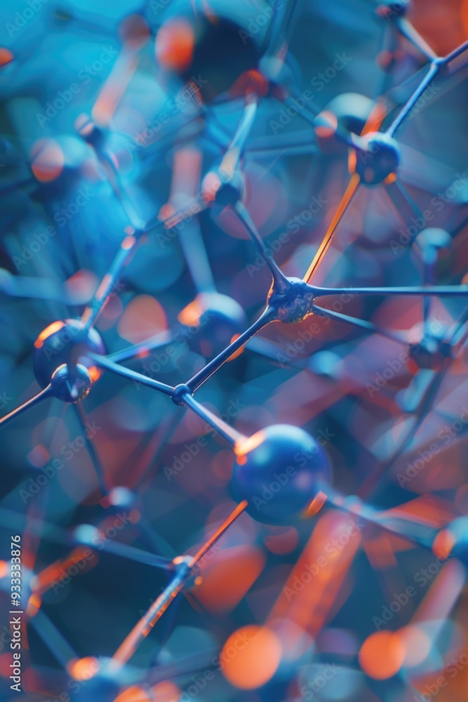 Poster close-up view of multiple blue and orange spheres