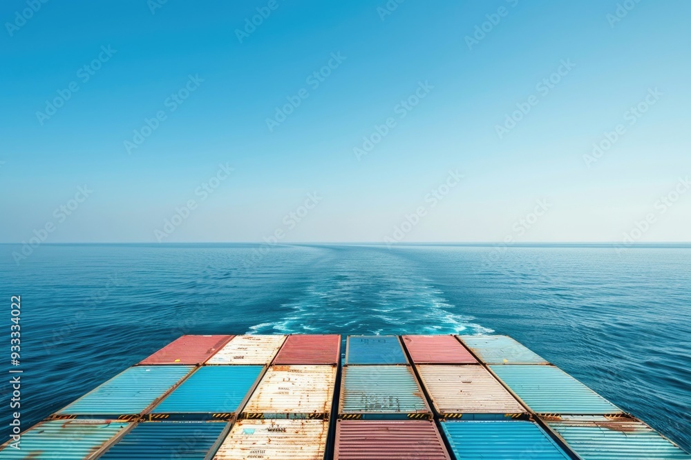 Aufkleber Large container ship sailing on open ocean with cargo containers stacked onboard
