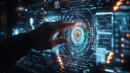 Futuristic Holographic User Interface: Glowing Elements and Data Visualizations