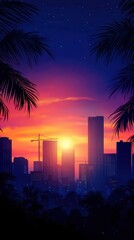 Rapid construction growth, new skyscrapers rising in a cityscape, flat design illustration