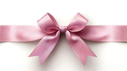 Pink silk ribbon with bow in vector style isolated on white background.
