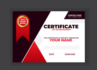 Modern and creative Business Certificate with Red Shapes template design