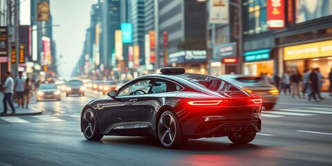 Fototapeta premium Futuristic AI-Powered Car Driving Autonomously