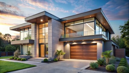 Fototapeta premium Beautiful modern home exterior with sleek architectural lines and large windows , architecture, contemporary, design