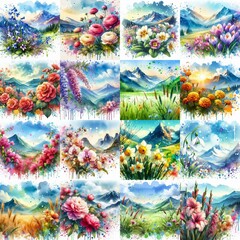 Fototapeta premium flowers draw. Watercolor splash style. AI generated illustration