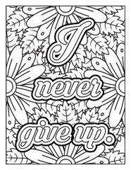 Affirmation Quotes with Mandala pattern. Hand drawn with black and white lines. Motivational quotes coloring page. Positive affirmations for kids & students.