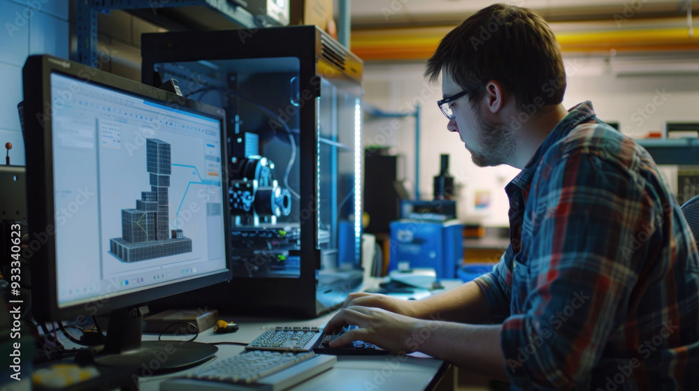 Aufkleber Modern Engineer Concept - Designing Intricate 3D Model on Computer in Laboratory