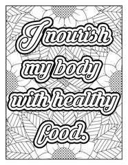 Affirmation Quotes with Mandala pattern. Hand drawn with black and white lines. Motivational quotes coloring page. Positive affirmations for kids & students.