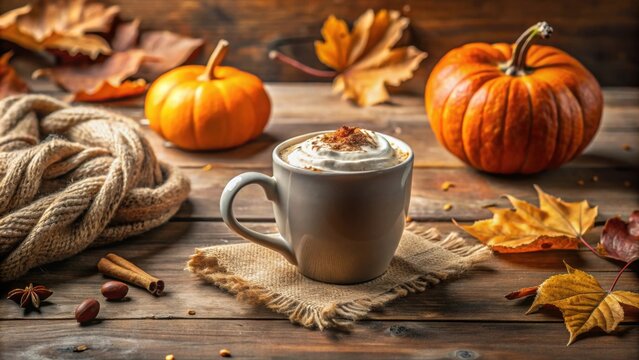 Cozy, autumnal still life with a delicious pumpkin spice latte , pumpkin, spice, latte, coffee, cozy, autumn, warm, sweater, fall