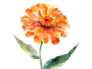 Vibrant orange flower illustration with delicate petals and green leaves, perfect for nature-themed designs and creative projects.