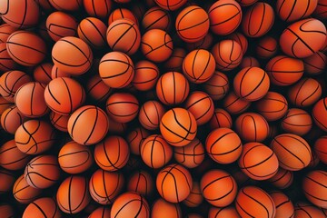 Obraz premium A high stack of basketballs, great for sports or gym-themed designs
